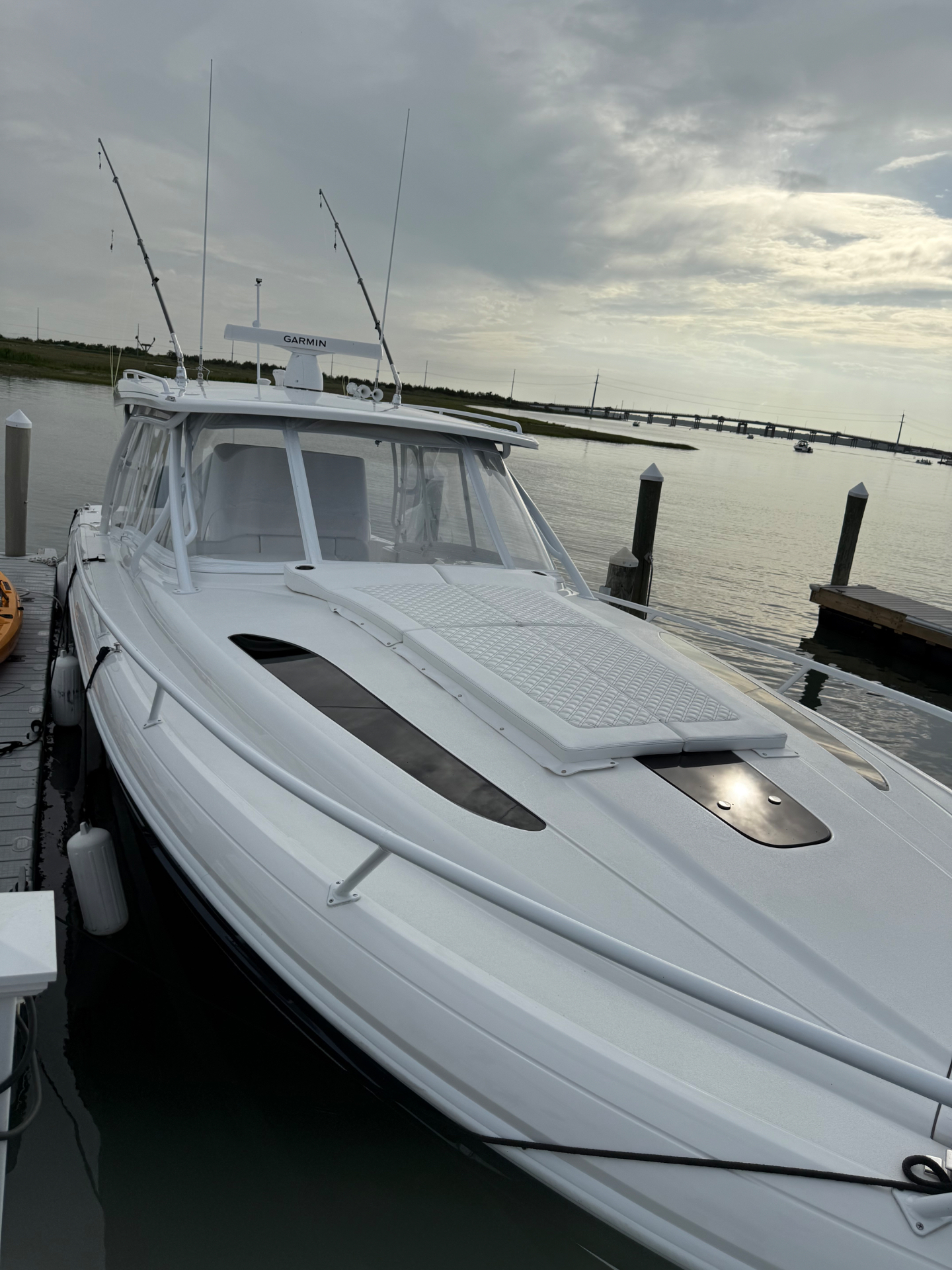 Luxury boat on dark water